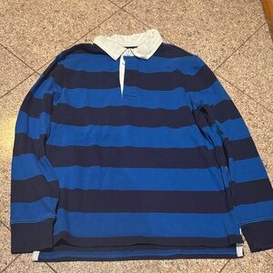 Lands' End Blue and Black Striped Casual Shirt